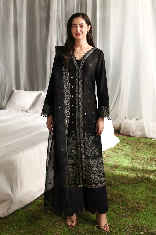 Simrans Midnight Black Luxury Embroidered Eid Suit with Organza Dupatta – MTF4