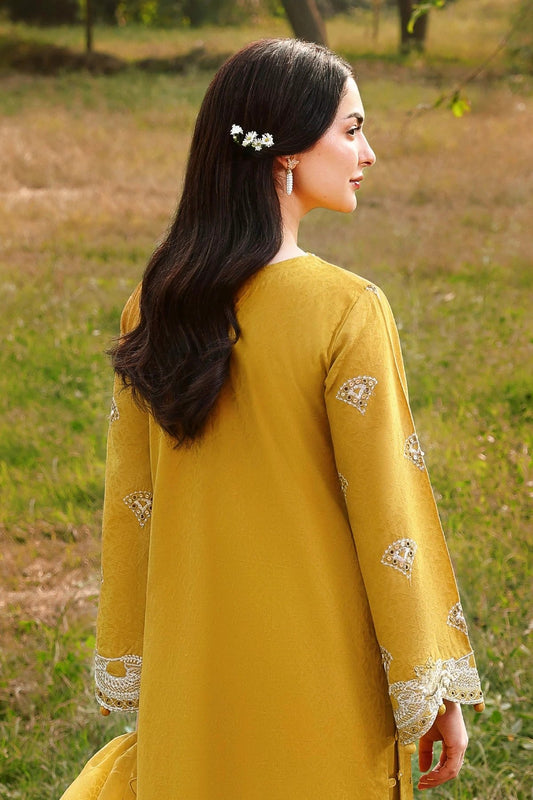 Mustard Gold Festive Embroidered Eid Suit with Organza Dupatta – MTF5