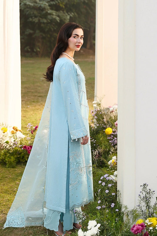 Simrans Sky Blue Luxury Embroidered Eid Suit with Organza Dupatta – MTF6