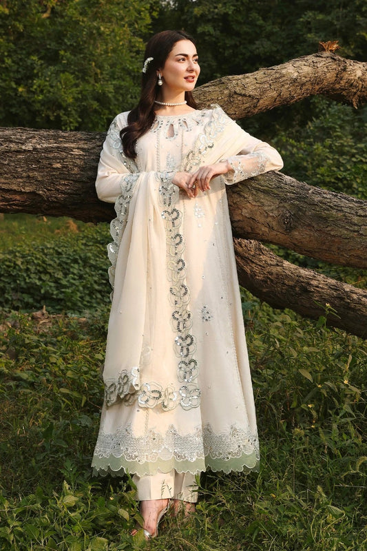 Simrans Ivory Pearl Luxury Embroidered Eid Suit with Organza Dupatta – MTF3