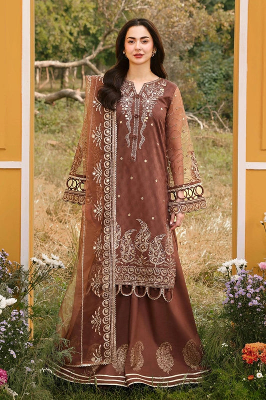 Simrans Chocolate Brown Royal Embroidered Eid Suit with Organza Dupatta – MTF2