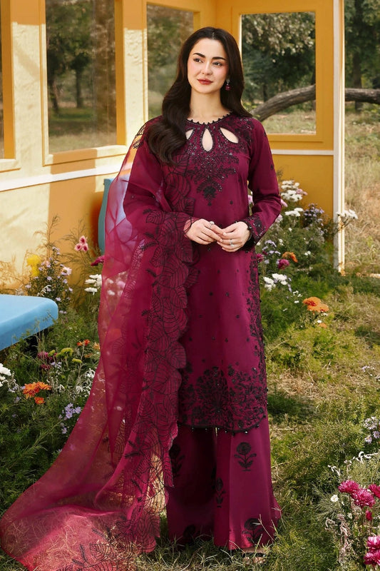 Wine Maroon Luxury Embroidered Eid Suit with Organza Dupatta – MTF7
