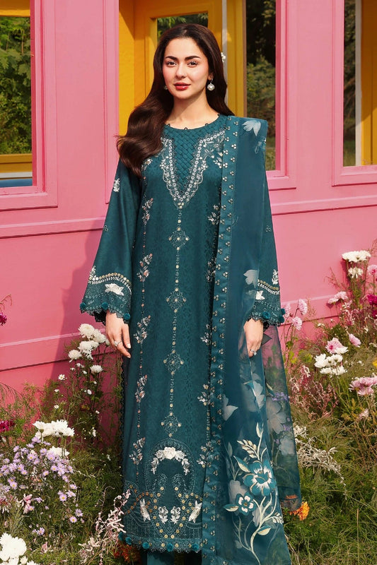 Emerald Teal Luxury Embroidered Eid Suit with Organza Dupatta – MTF1
