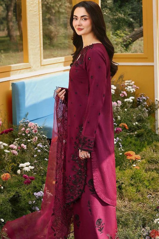 Wine Maroon Luxury Embroidered Eid Suit with Organza Dupatta – MTF7